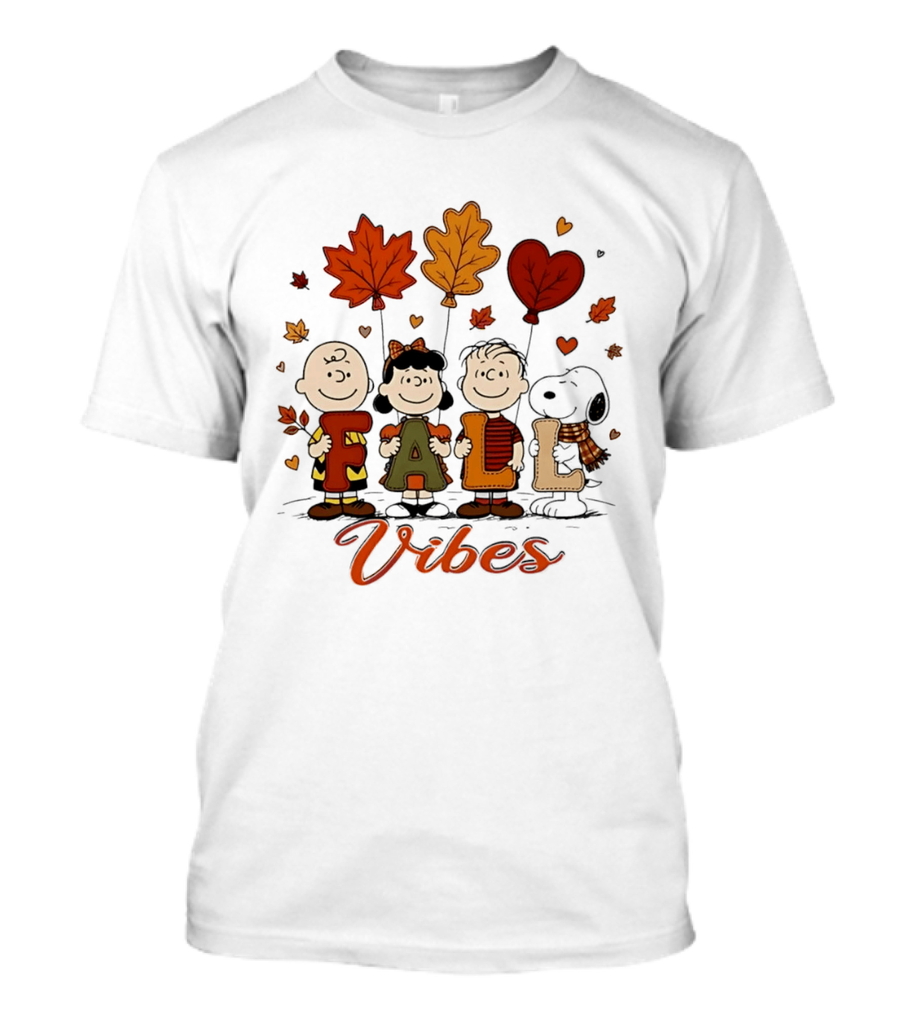 Fall Vibes Peanuts Characters With Leaf Balloons T-Shirt
