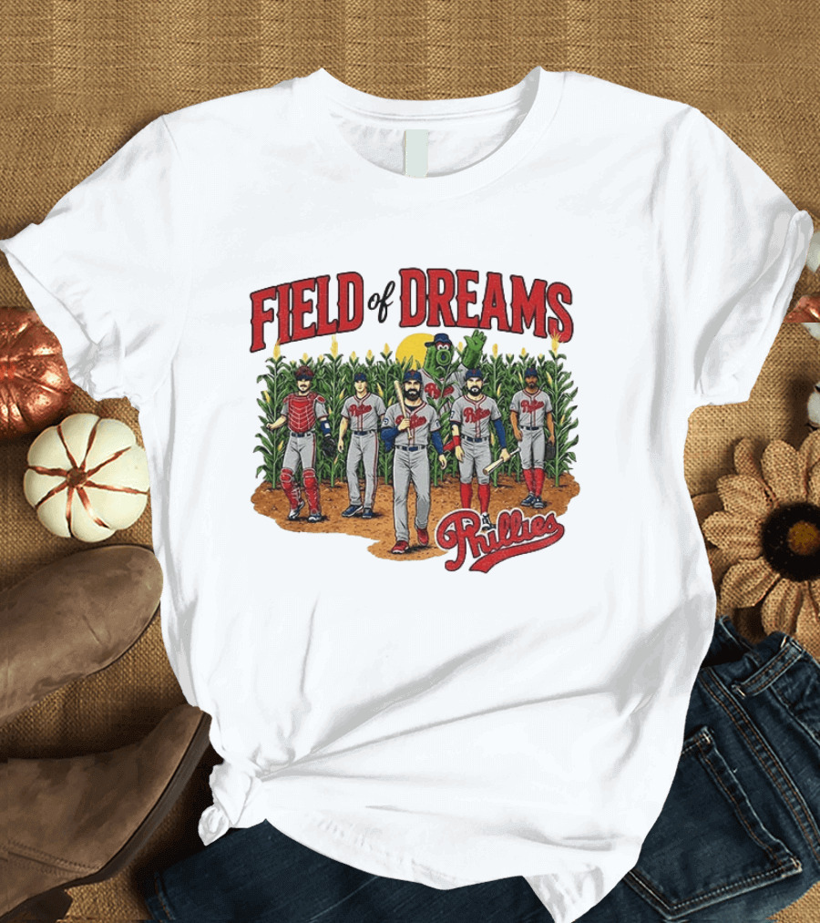 Field Of Dreams Phillies Philadelphia Baseball Players Cornfield Scene T-Shirt
