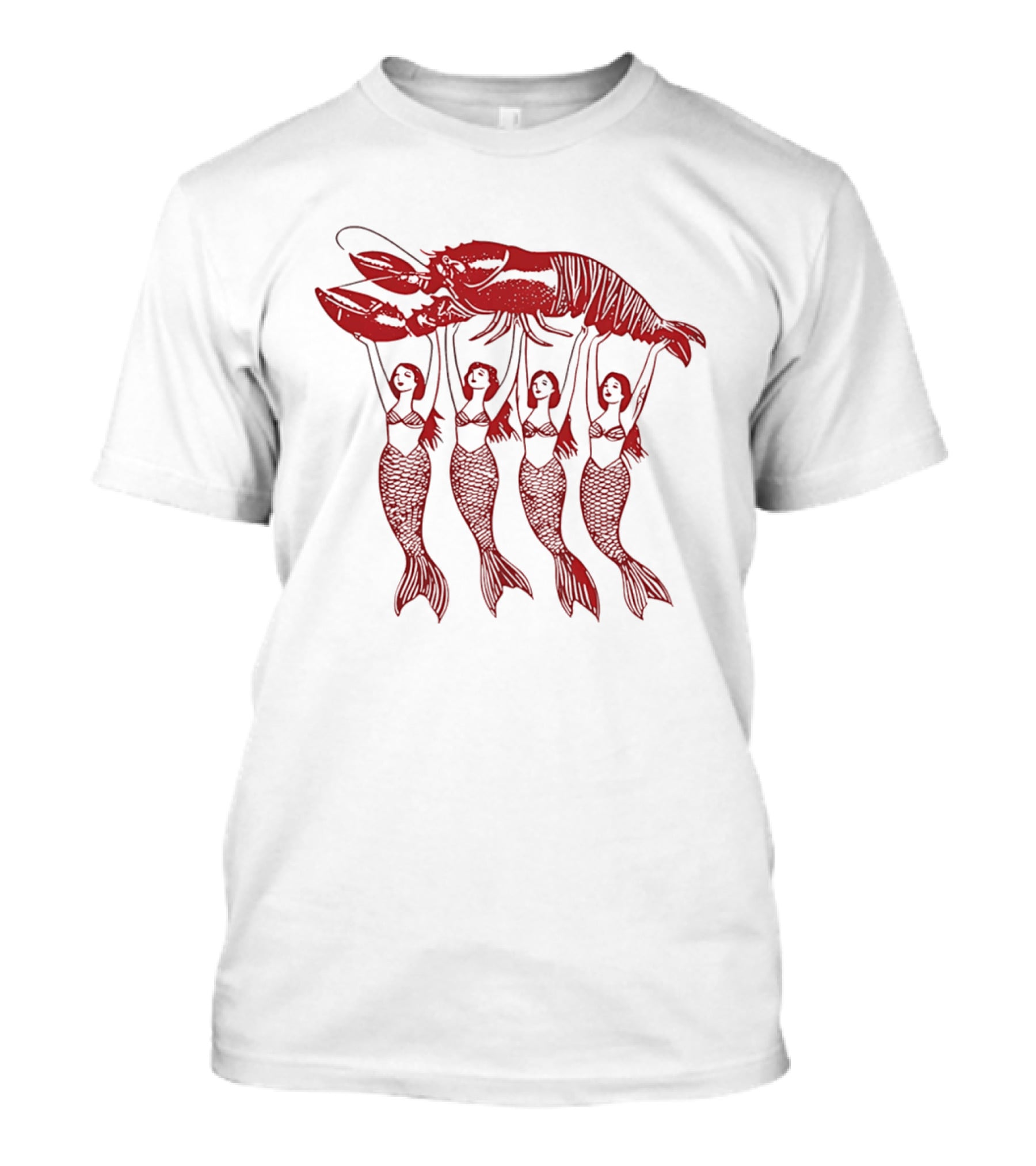 Four Mermaids Holding A Lobster Vintage Red Sea Creature T-Shirt