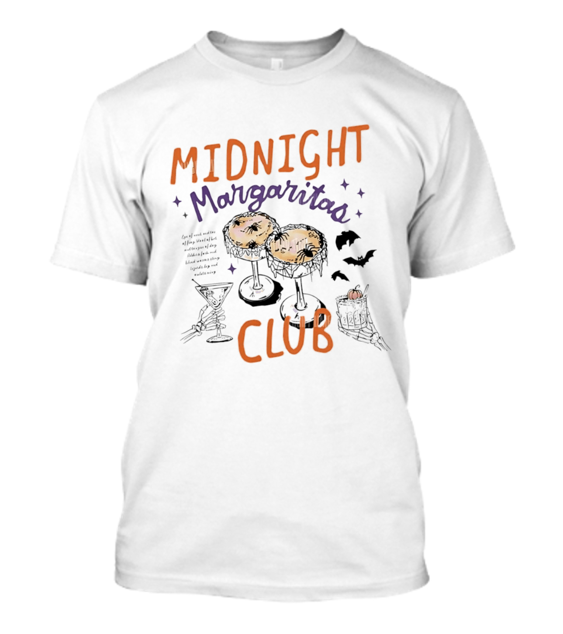 Midnight Margaritas Club Spooky Cocktail Skeleton Hands Bats And Spiderwebs T-Shirt