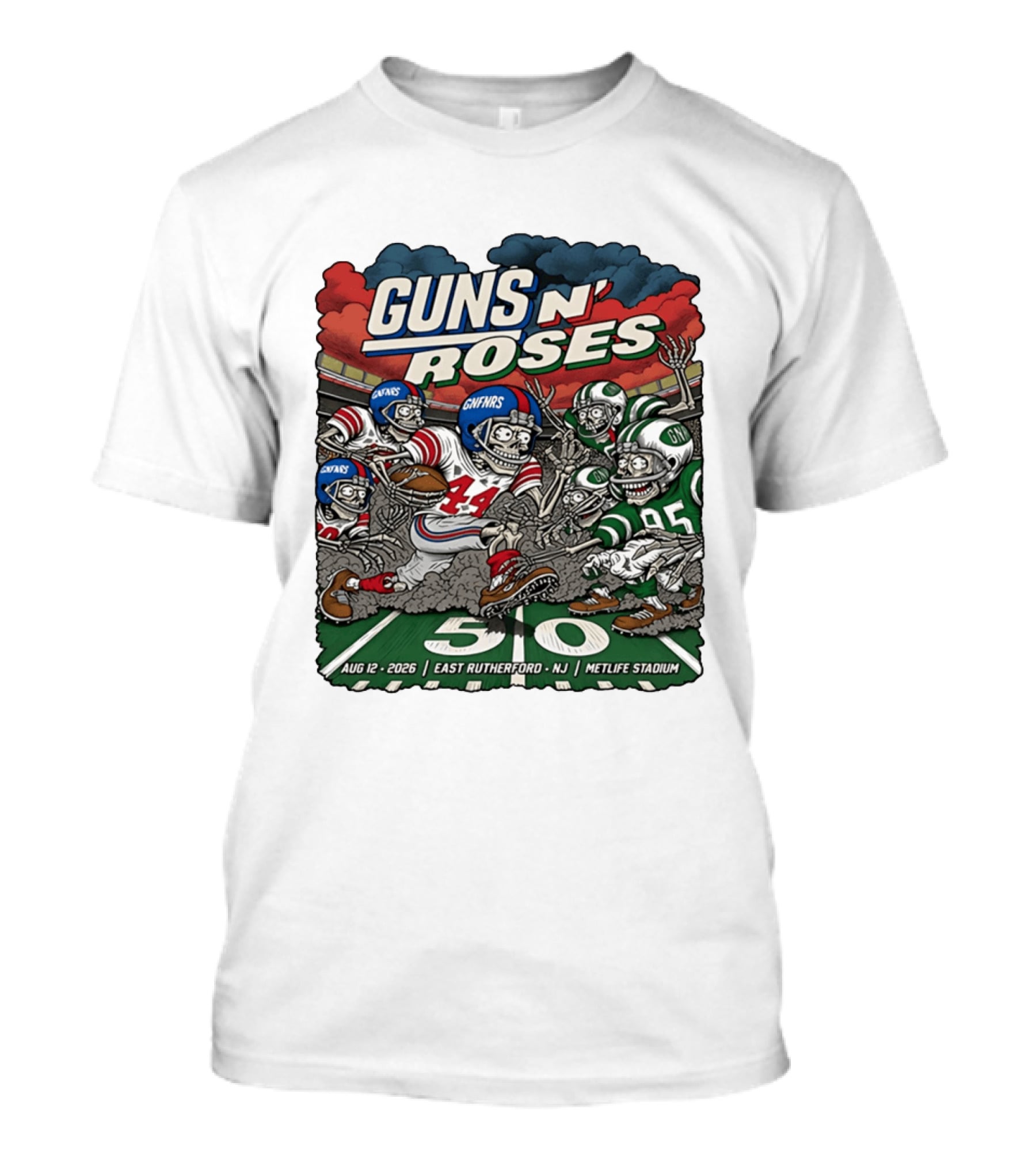 Guns N' Roses MetLife Stadium East Rutherford NJ August 12 2026 Football Skeletons T-Shirt