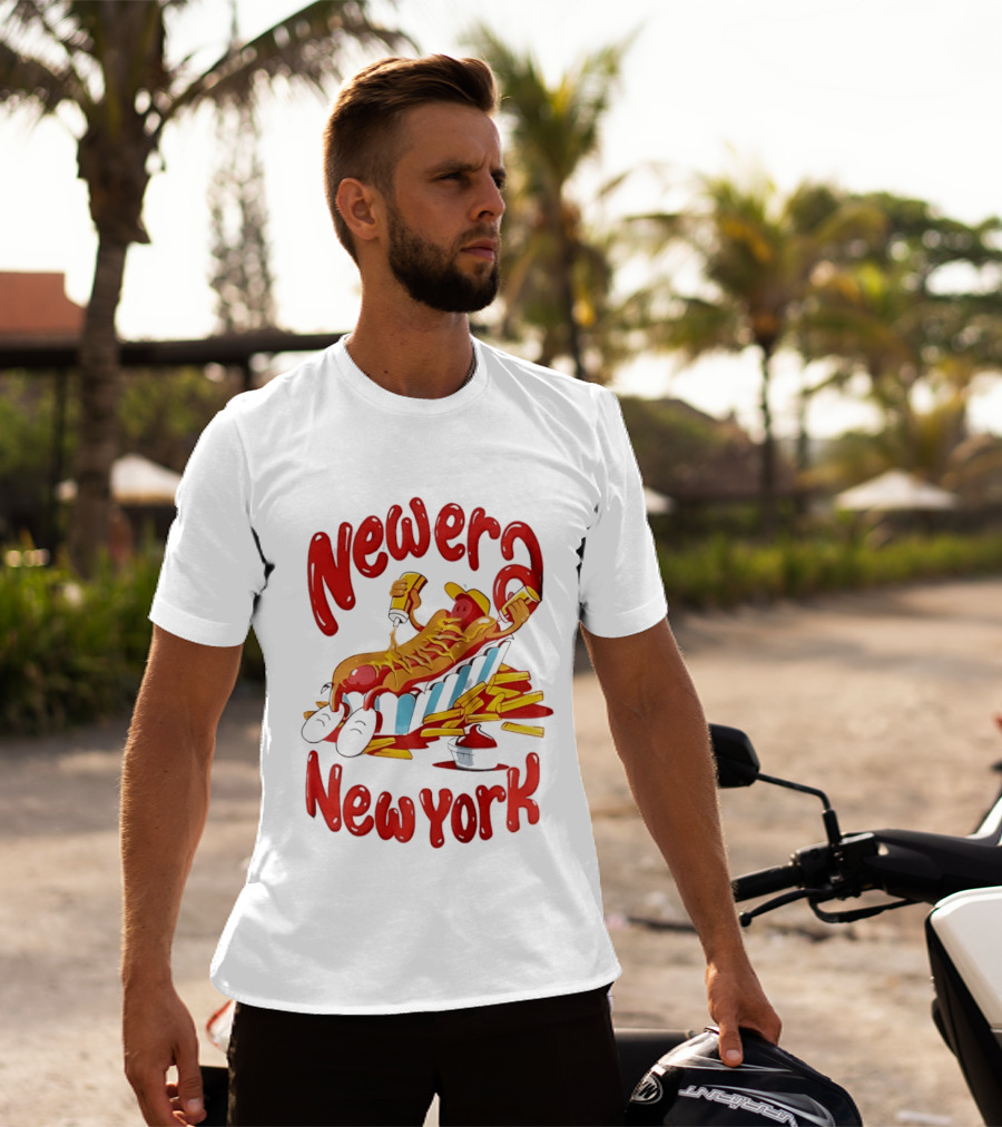 Newer New York Relaxing Hot Dog Beach Ketchup French Fries T-Shirt