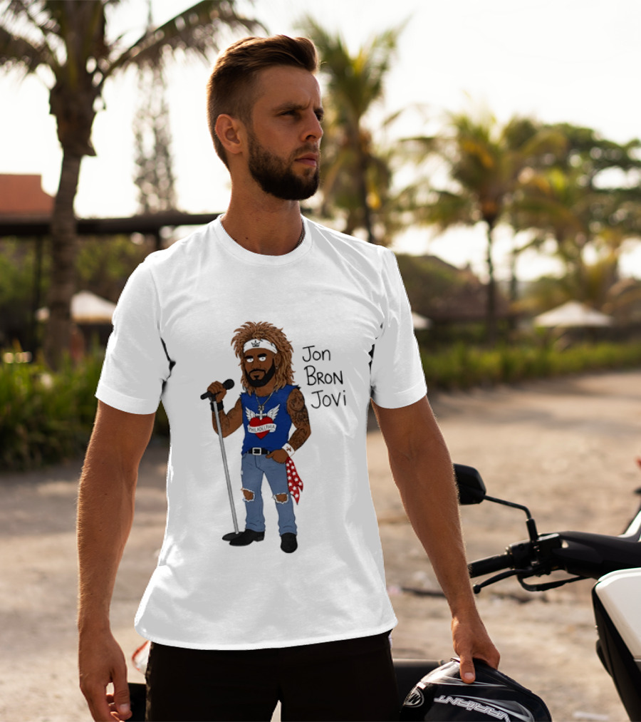 Philadelphia Jon Bron Jovi Cartoon Caricature Rockstar Holding Microphone Bandana Tattoo T-Shirt