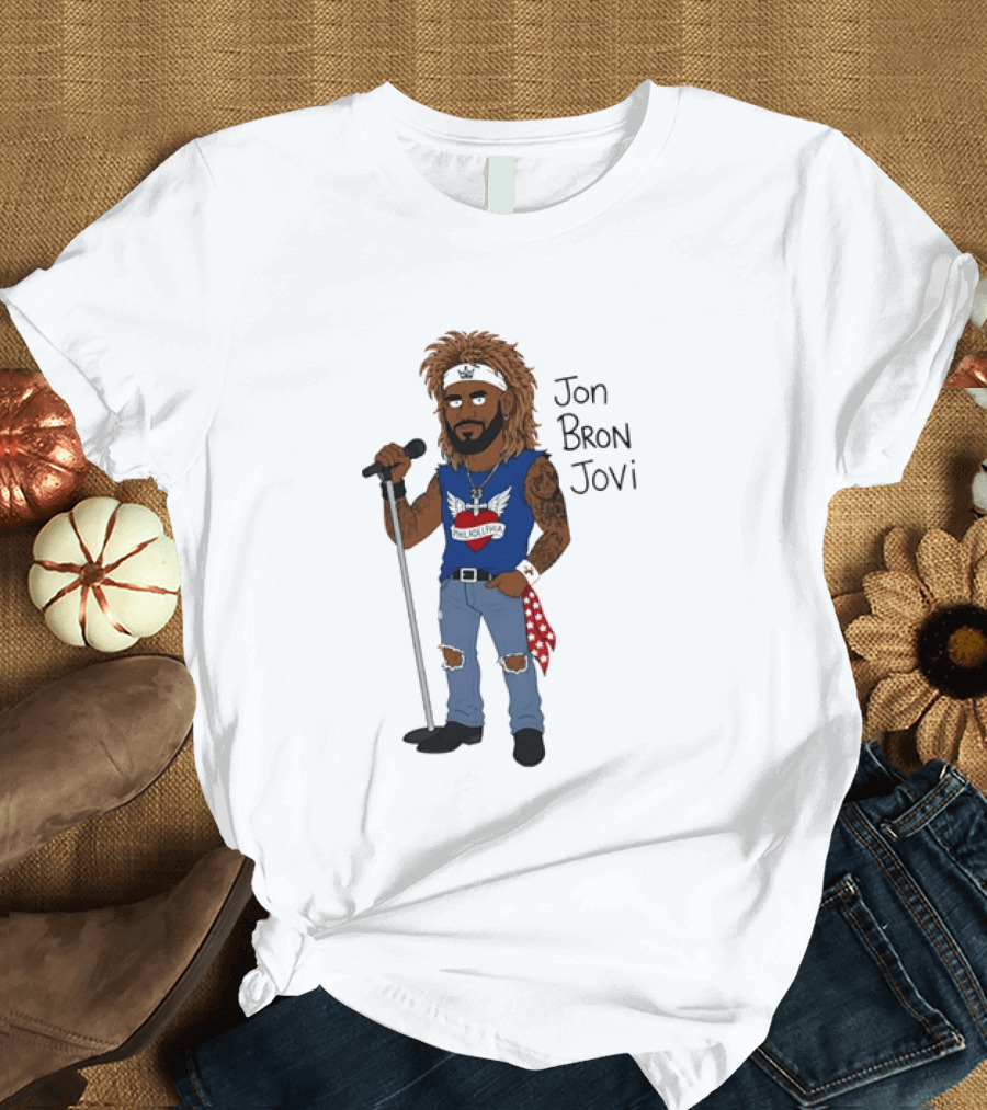 Philadelphia Jon Bron Jovi Cartoon Caricature Rockstar Holding Microphone Bandana Tattoo T-Shirt