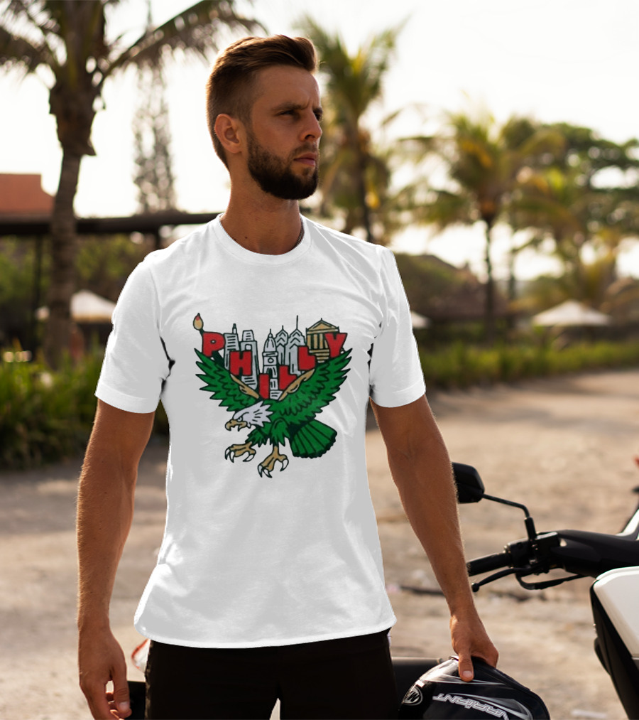 Philly Eagles City Of Brotherly Love Skyline Green Eagle T-Shirt