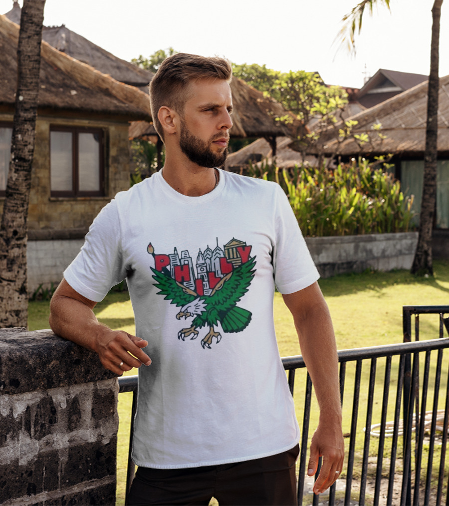Philly Eagles City Of Brotherly Love Skyline Green Eagle T-Shirt