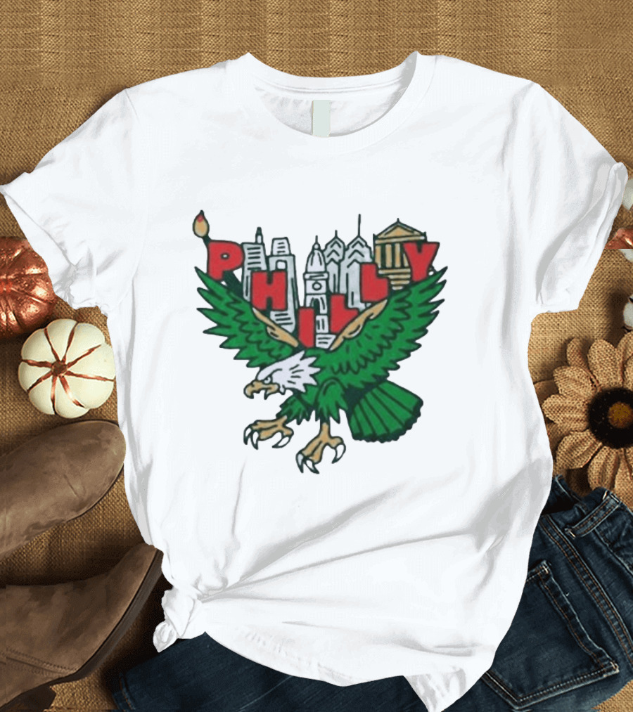 Philly Eagles City Of Brotherly Love Skyline Green Eagle T-Shirt