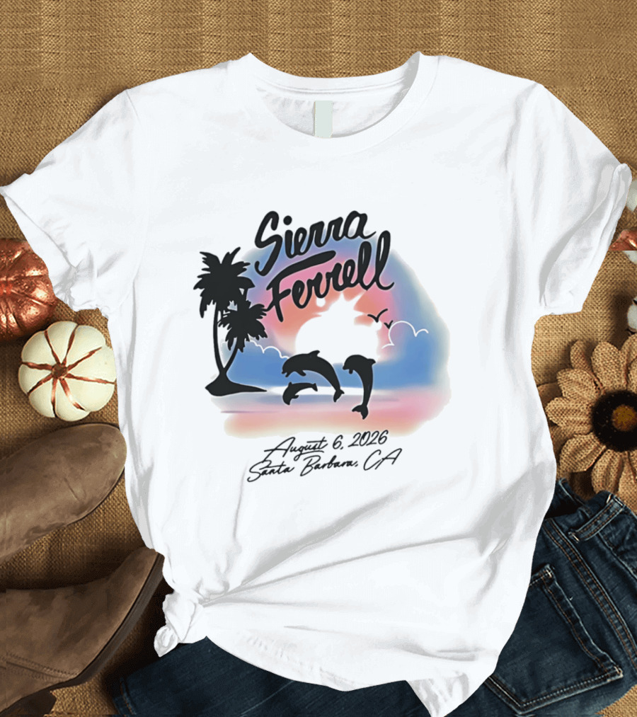 Sierra Ferrell August 6 2023 Santa Barbara CA Dolphins And Palm Trees T-Shirt