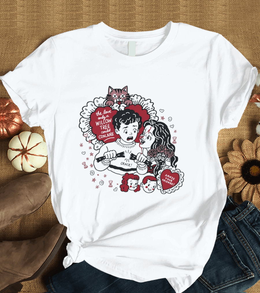 The Love Only A Willow Tree Could Conjure Crack Heartbreak Roses Cat T-Shirt