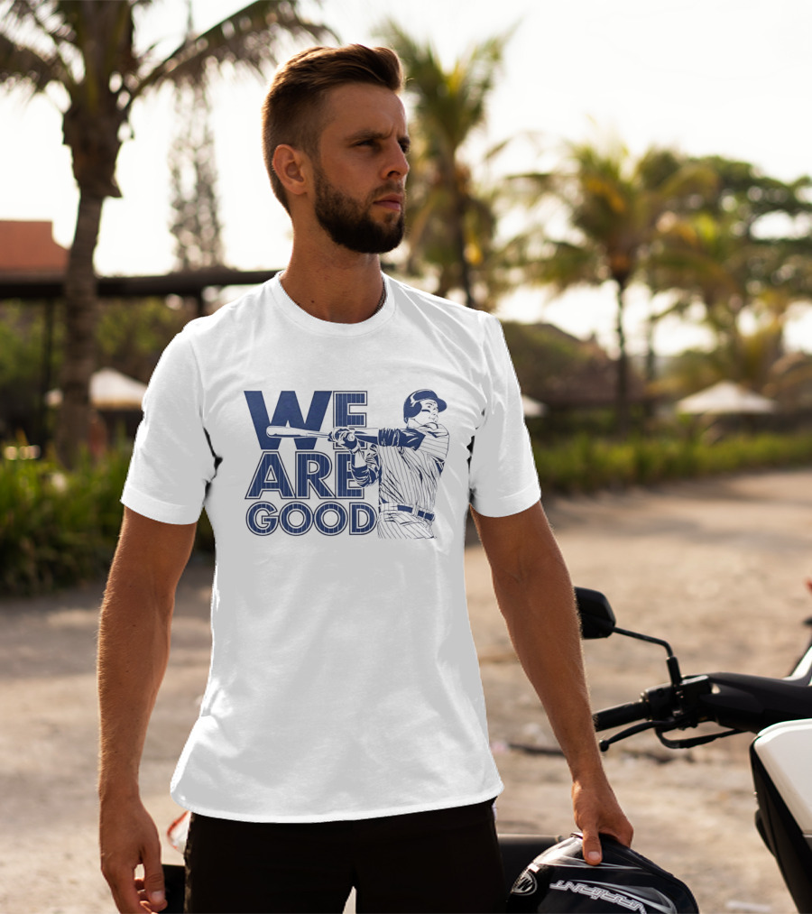 We Are Good Baseball Pinstripe Batter Swinging Bat T-Shirt