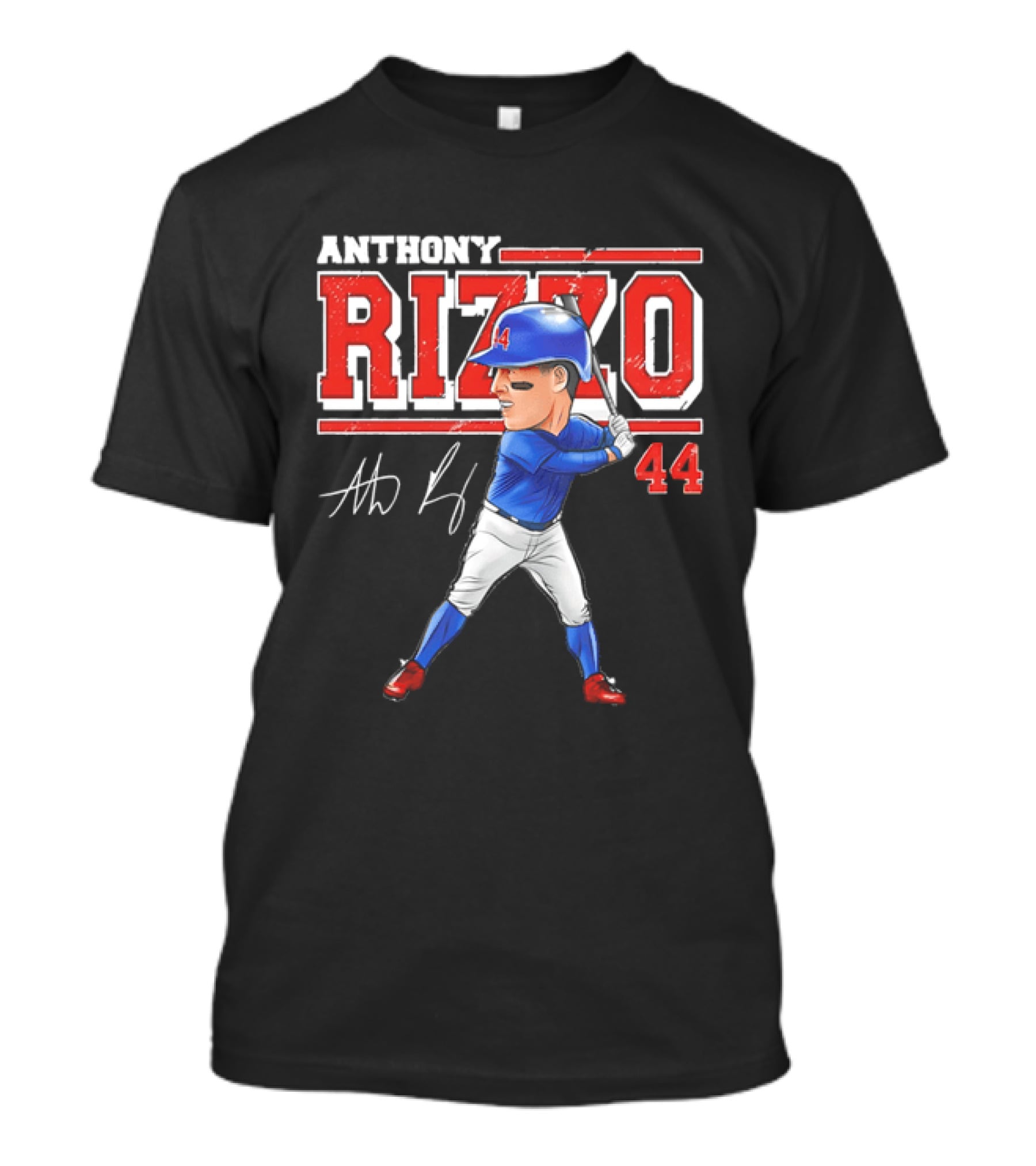 Anthony Rizzo 44 Baseball Player Caricature Batting Stance Distressed Signature T-Shirt