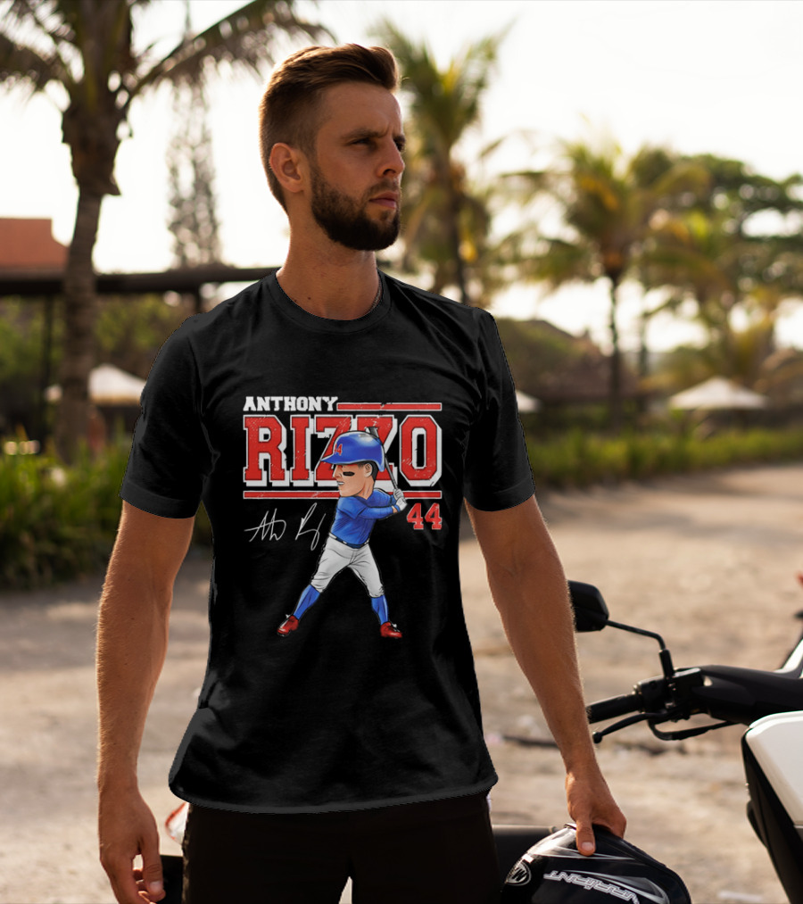 Anthony Rizzo 44 Baseball Player Caricature Batting Stance Distressed Signature T-Shirt