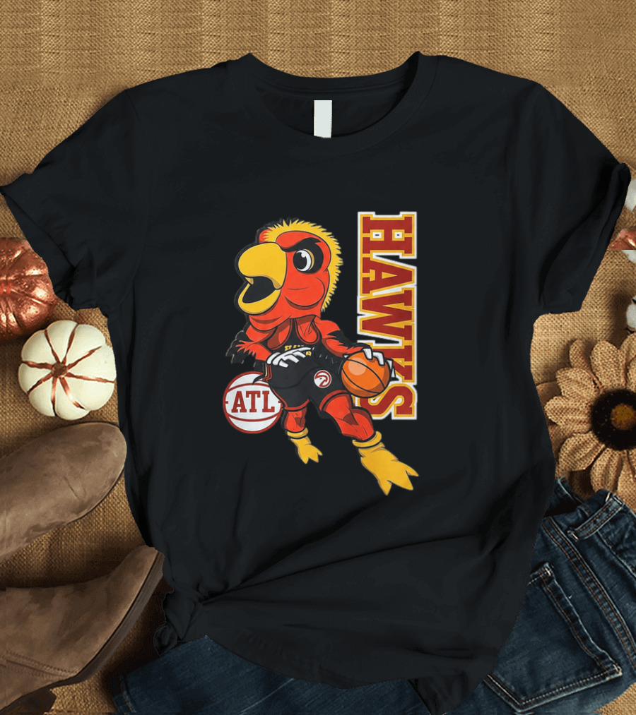 Hawks Bird Holding Basketball With ATL T-Shirt