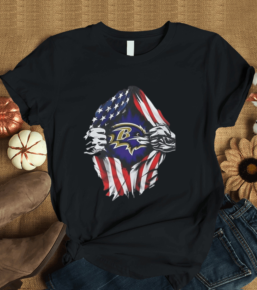 Baltimore Ravens American Flag Superman T-Shirt