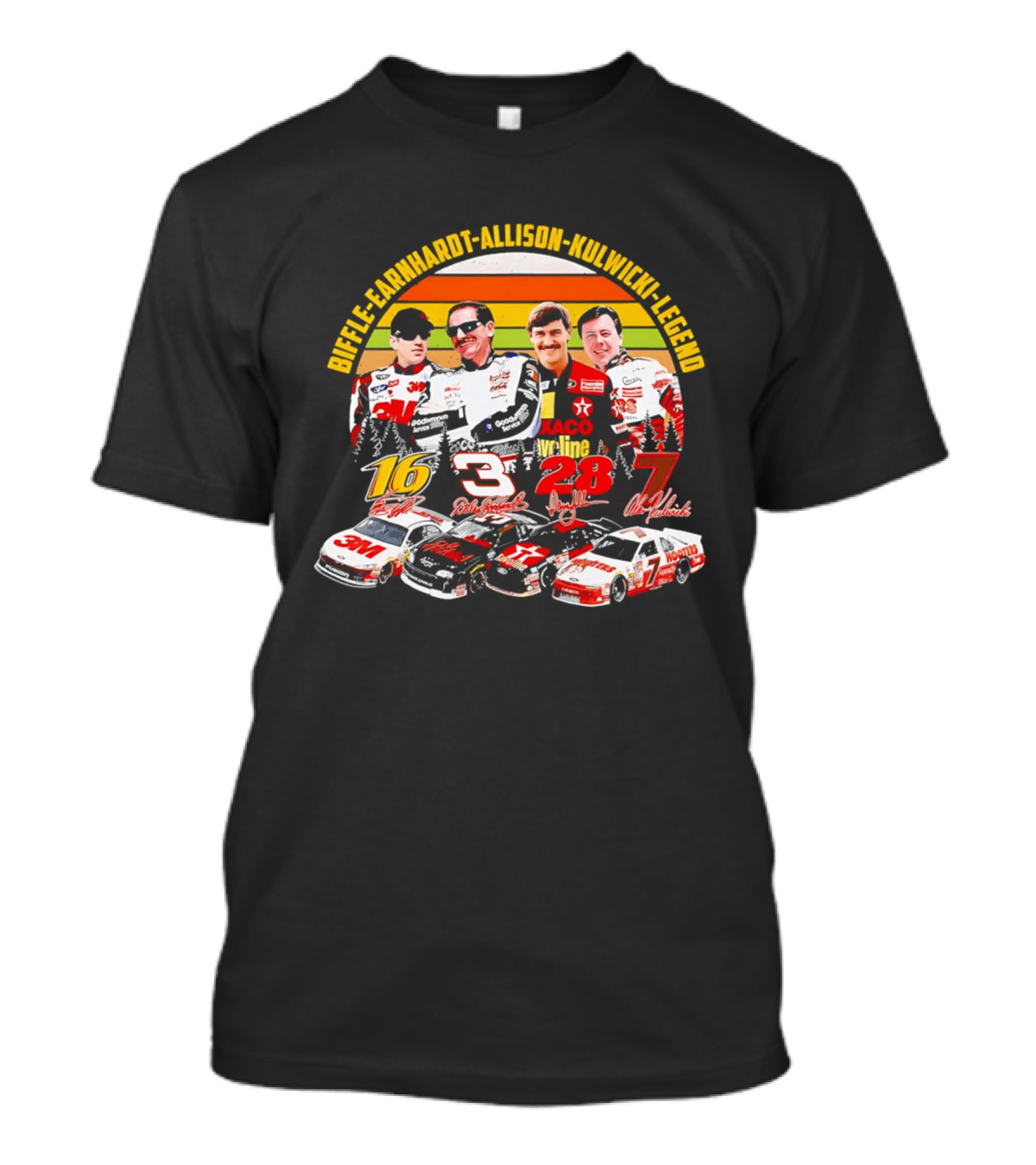 Biffle Earnhardt Allison Kulwicki NASCAR Legends 3M Valvoline Hooters Racing Cars T-Shirt