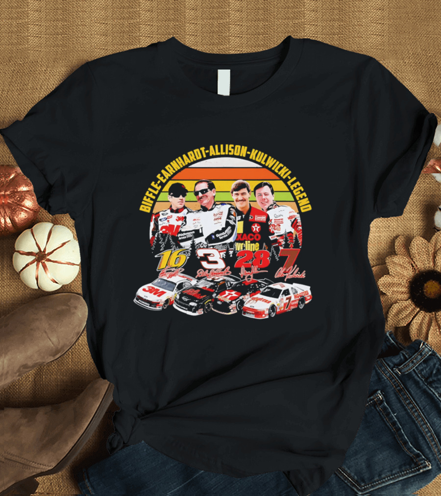 Biffle Earnhardt Allison Kulwicki NASCAR Legends 3M Valvoline Hooters Racing Cars T-Shirt