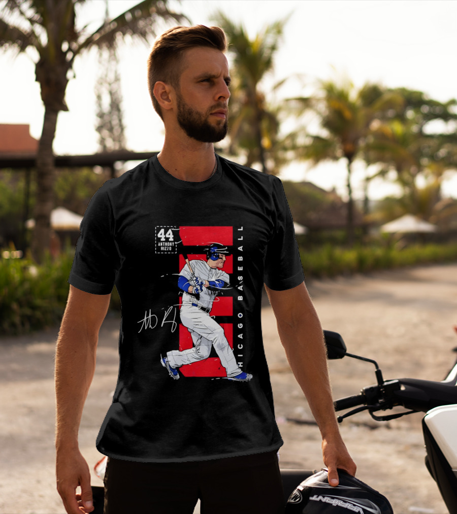 Chicago Baseball 44 Anthony Rizzo Swinging White And Red T-Shirt