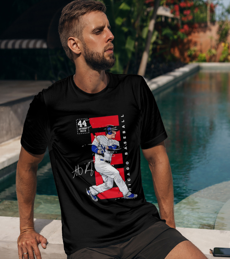 Chicago Baseball 44 Anthony Rizzo Swinging White And Red T-Shirt