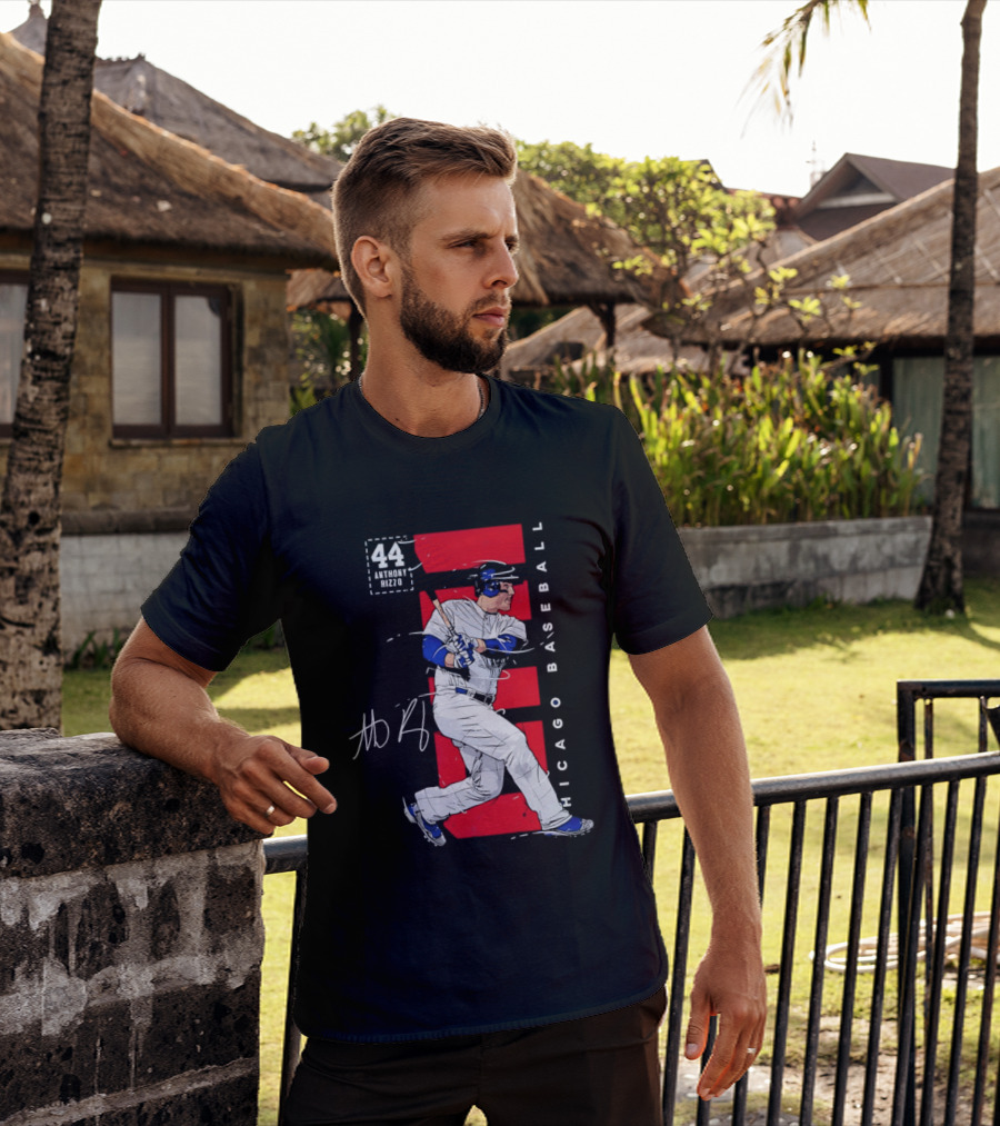 Chicago Baseball 44 Anthony Rizzo Swinging White And Red T-Shirt