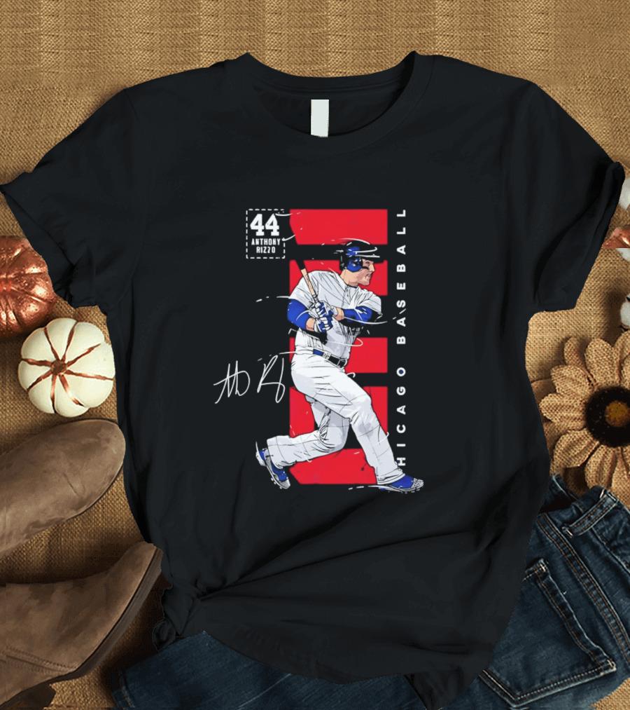 Chicago Baseball 44 Anthony Rizzo Swinging White And Red T-Shirt