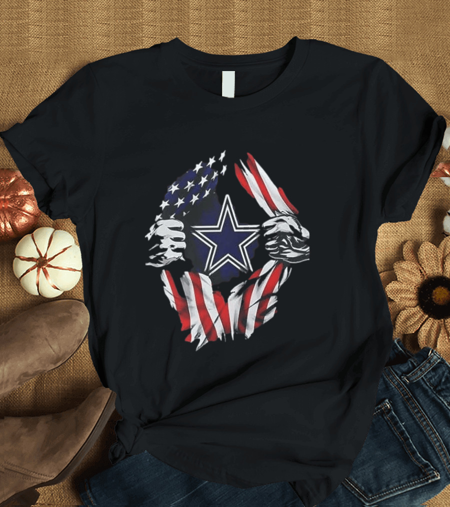 Dallas Cowboys Star American Flag Superman Skull Cap Backwards T-Shirt