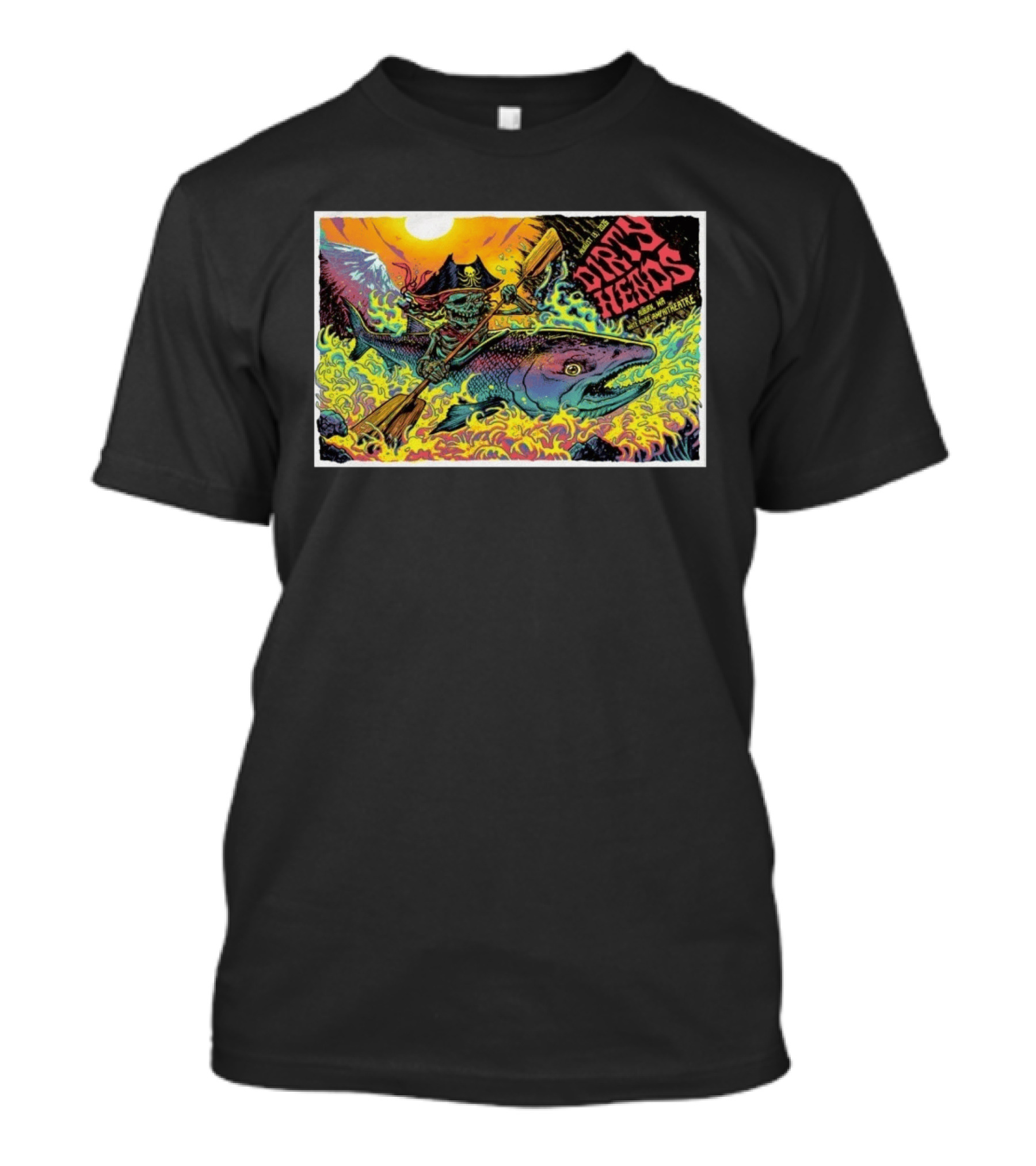Dirty Heads Aug 13 2026 Skeleton Pirate Riding Fish White River Amphitheatre Auburn WA T-Shirt