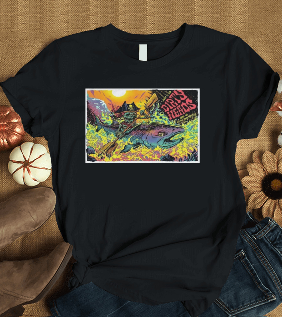 Dirty Heads Aug 13 2026 Skeleton Pirate Riding Fish White River Amphitheatre Auburn WA T-Shirt
