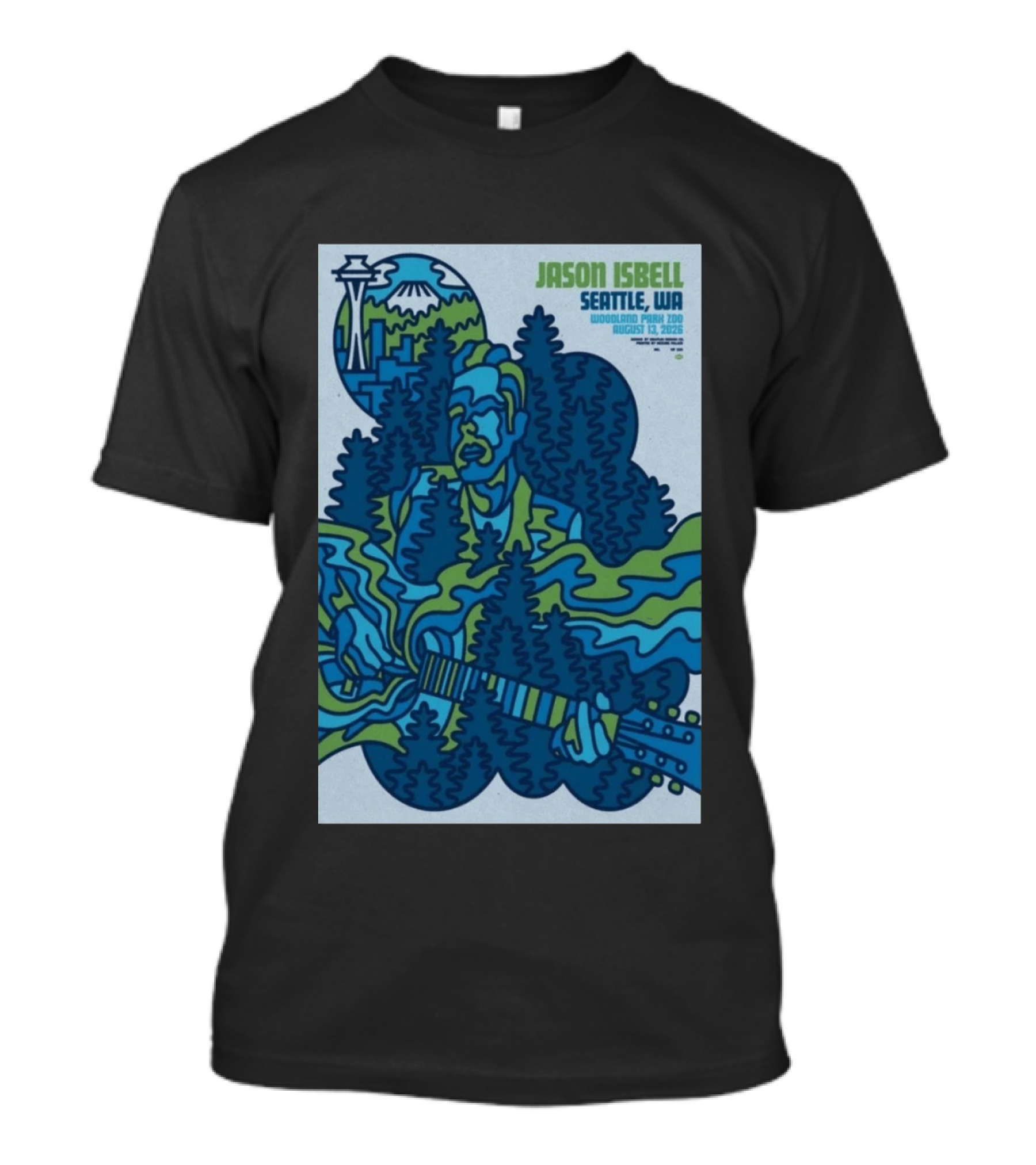 Jason Isbell Seattle WA Woodland Park Zoo August 13 2026 Concert With Space Needle And Mt Rainier T-Shirt