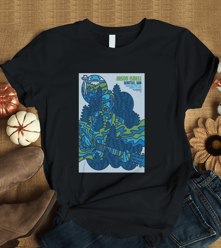 Jason Isbell Seattle WA Woodland Park Zoo August 13 2026 Concert With Space Needle And Mt Rainier T-Shirt
