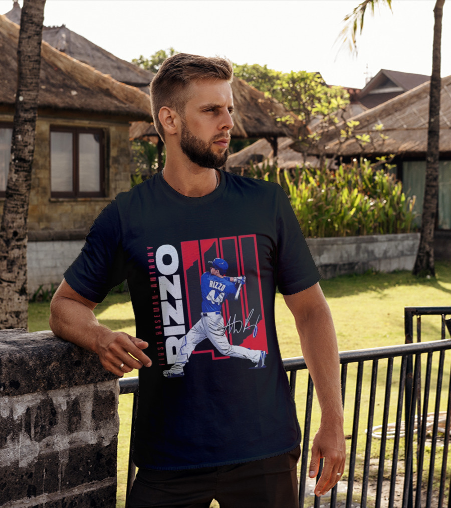 First Baseman Anthony Rizzo Swinging Action 44 Distressed T-Shirt