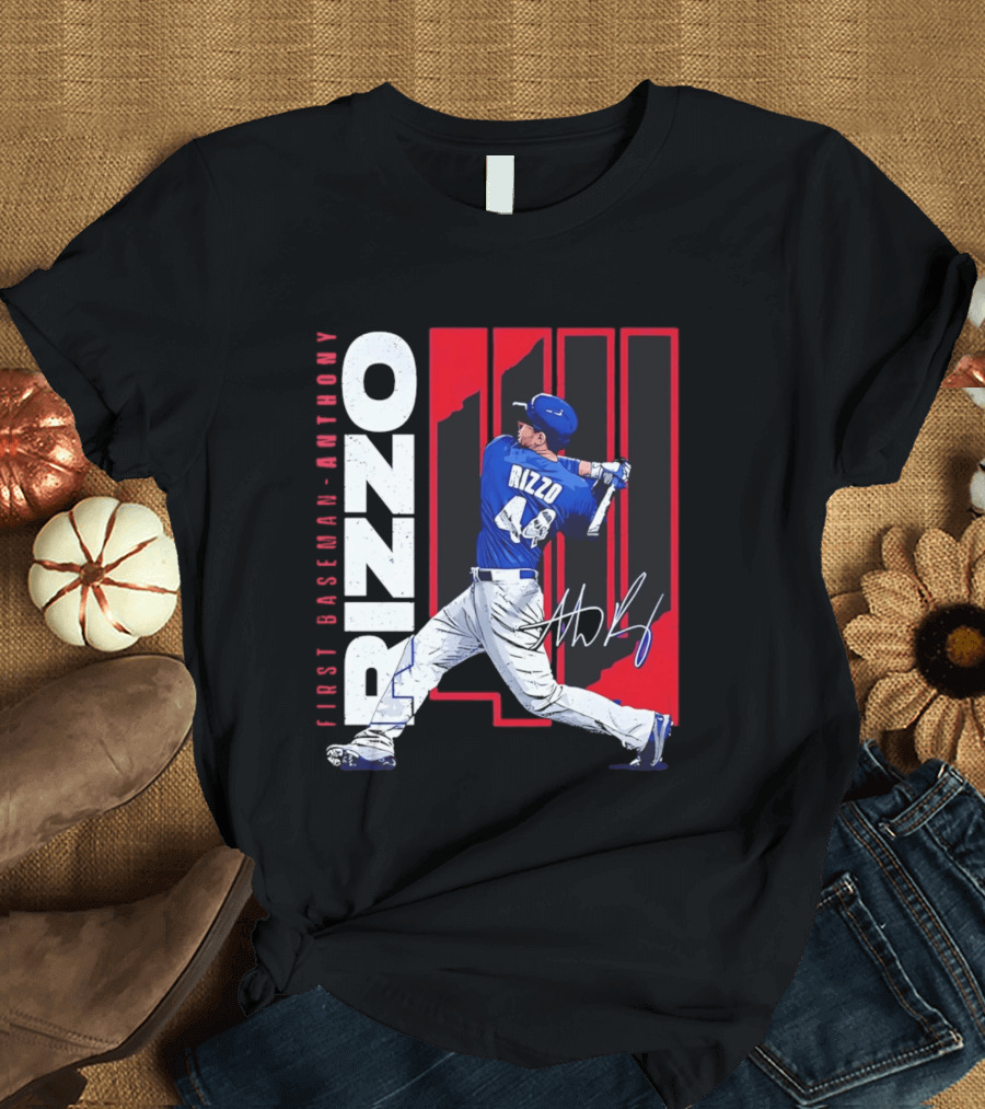 First Baseman Anthony Rizzo Swinging Action 44 Distressed T-Shirt