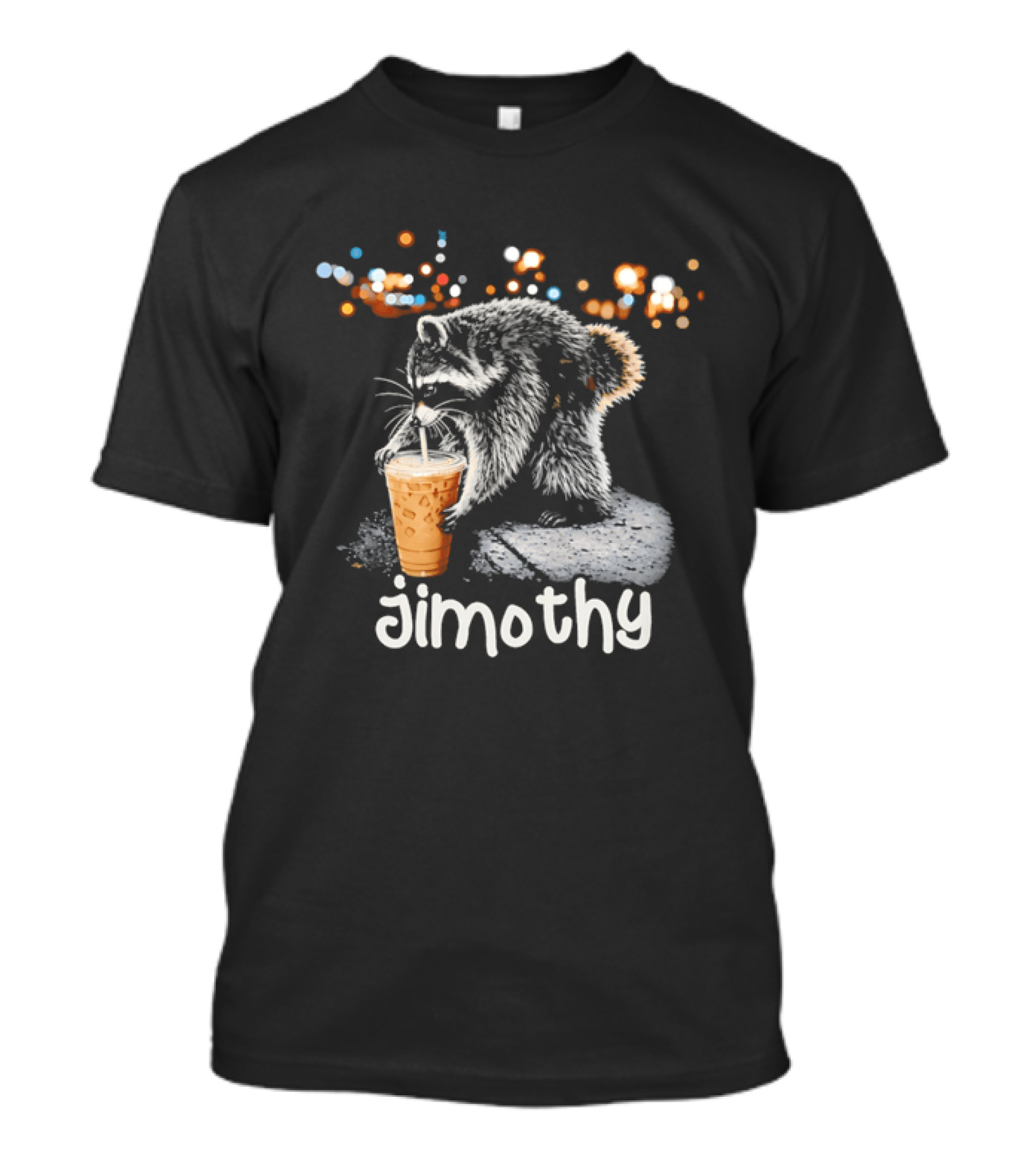 Jimothy Raccoon Sipping Iced Coffee Under Streetlights T-Shirt