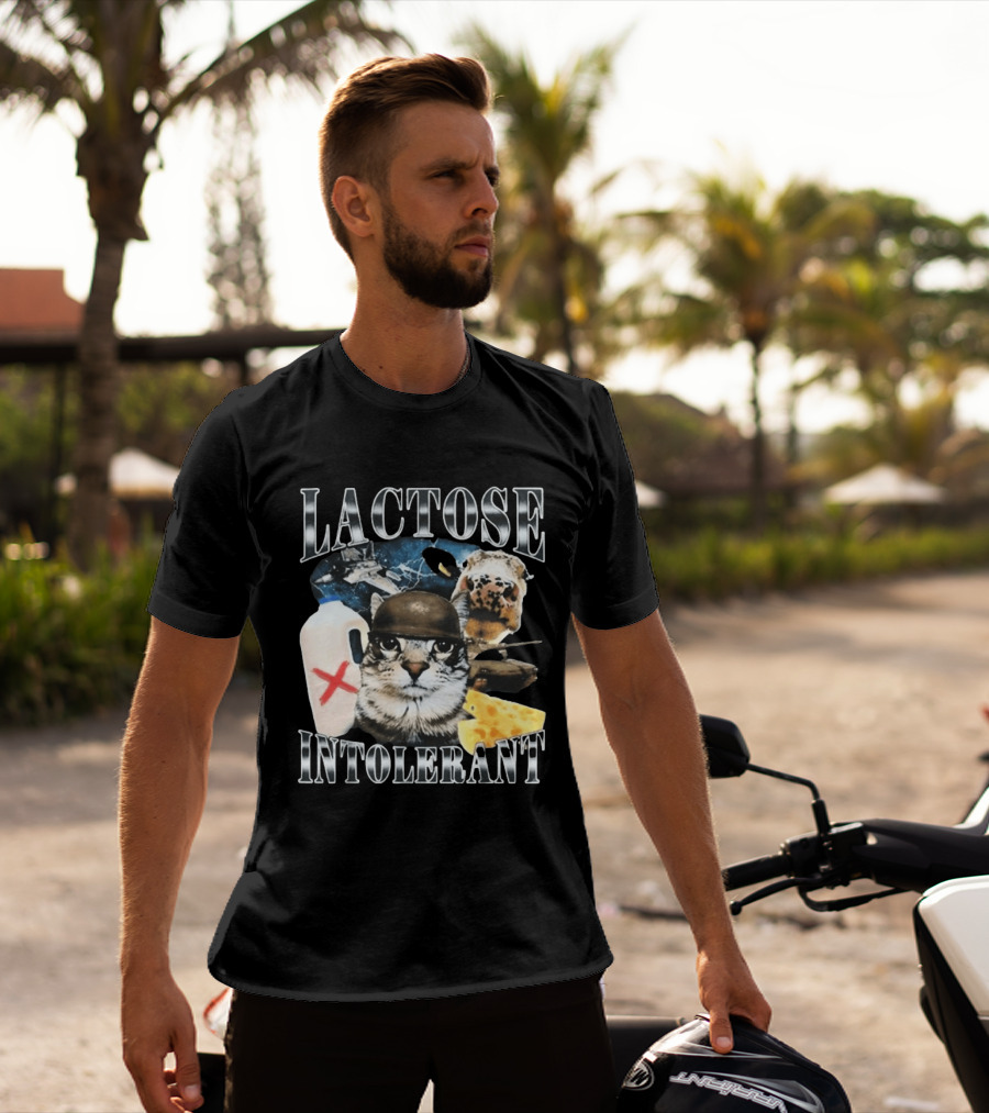 Lactose Tolerant Funny Cat Cheese Milk Jug Helmet Dog Spaceship T-Shirt