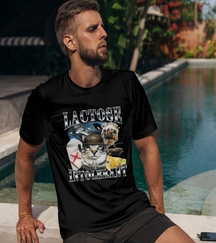 Lactose Tolerant Funny Cat Cheese Milk Jug Helmet Dog Spaceship T-Shirt