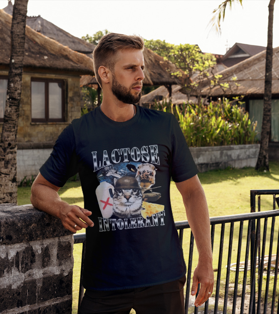 Lactose Tolerant Funny Cat Cheese Milk Jug Helmet Dog Spaceship T-Shirt