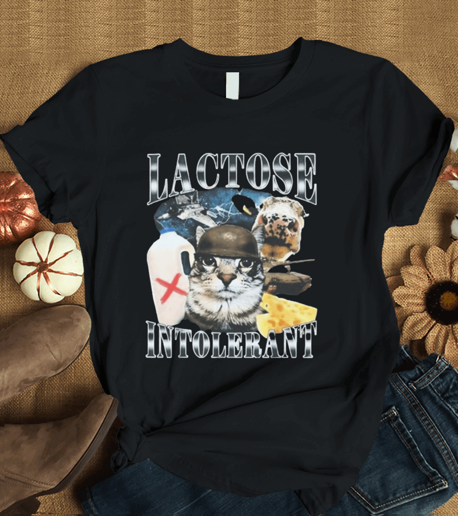Lactose Tolerant Funny Cat Cheese Milk Jug Helmet Dog Spaceship T-Shirt