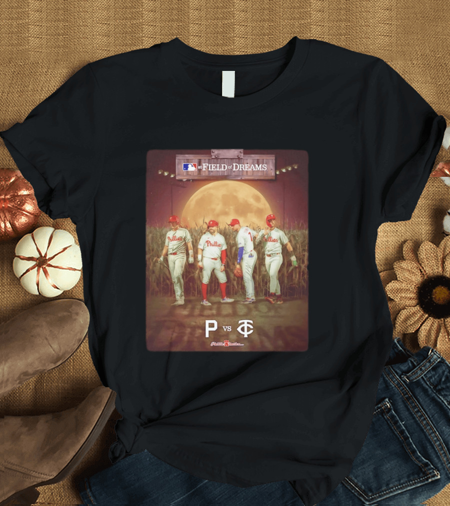 MLB At Field Of Dreams Philadelphia Phillies Vs Minnesota Twins 2026 Moonlit Cornfield Scene T-Shirt