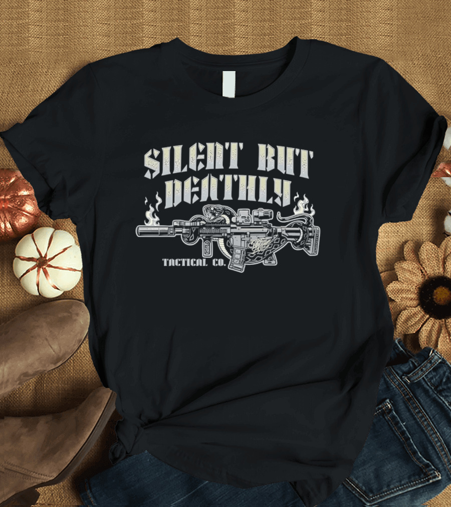 Silent But Deathly Venomous Snake Wrapped Suppressed Rifle Smoke Tactical UX T-Shirt