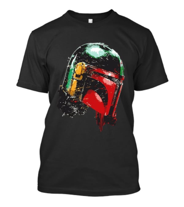 Star Wars Boba Fett Helmet Distressed Paint Splatter Drip T-Shirt