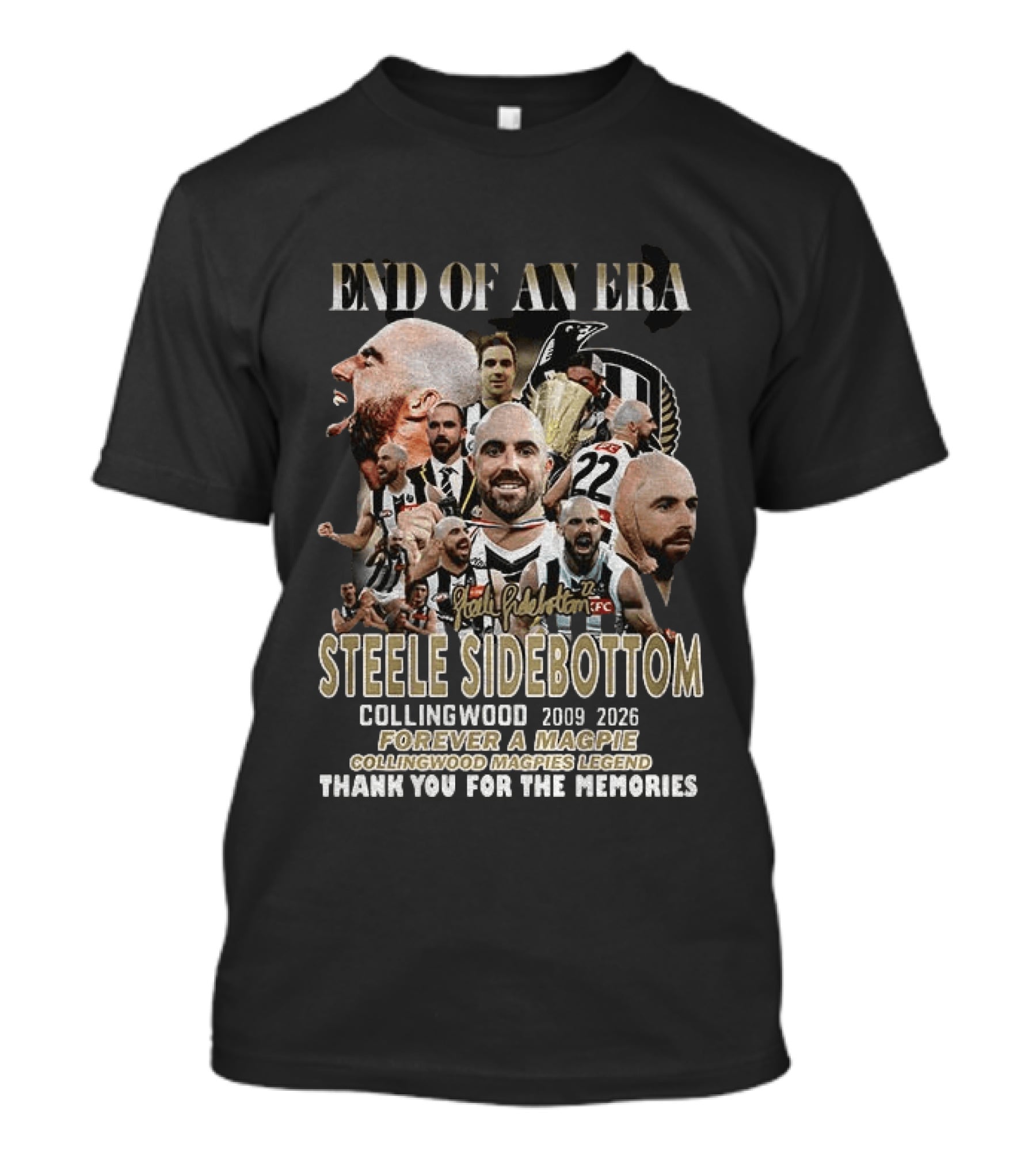 End Of An Era Steele Sidebottom Collingwood 2009 2023 Forever A Magpie Legend Thank You For The Memories T-Shirt