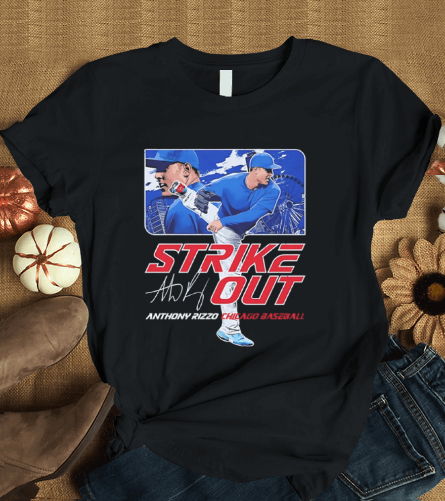Strike Out Anthony Rizzo Chicago Baseball Pitcher Ferris Wheel Skyline T-Shirt