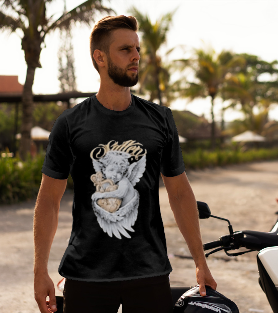 Sullen Heavenly Angel Embracing Heart T-Shirt