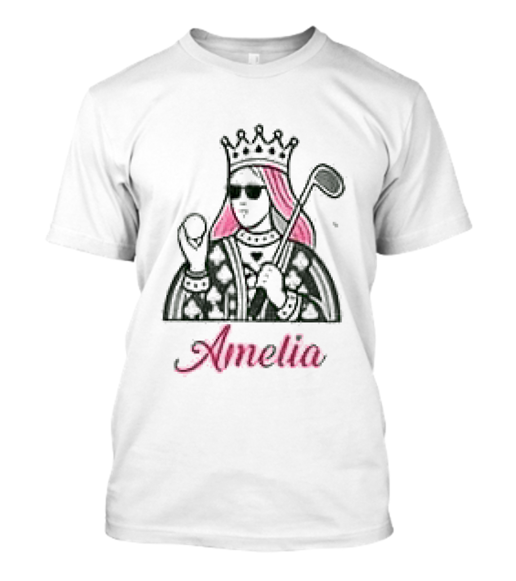 Amelia Queen Of Clubs Womens Golf With Pink Hair And Crown T-Shirt