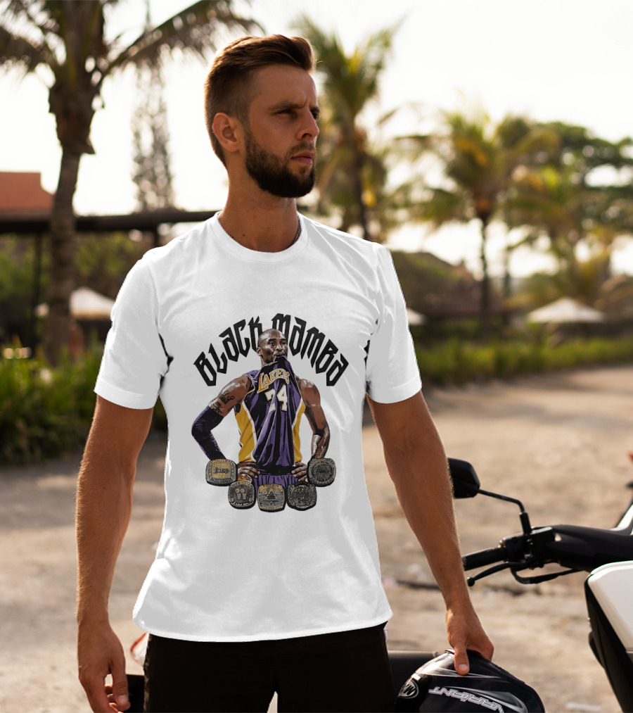 Black Mamba Kobe Bryant 24 Los Angeles Lakers NBA 5 Championship Rings T-Shirt