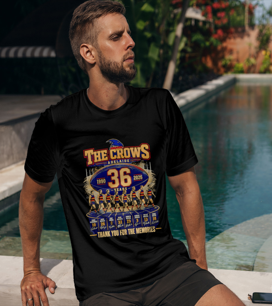 The Crows Adelaide 36 Years 1990 2026 Thank You For The Memories Players Signatures T-Shirt