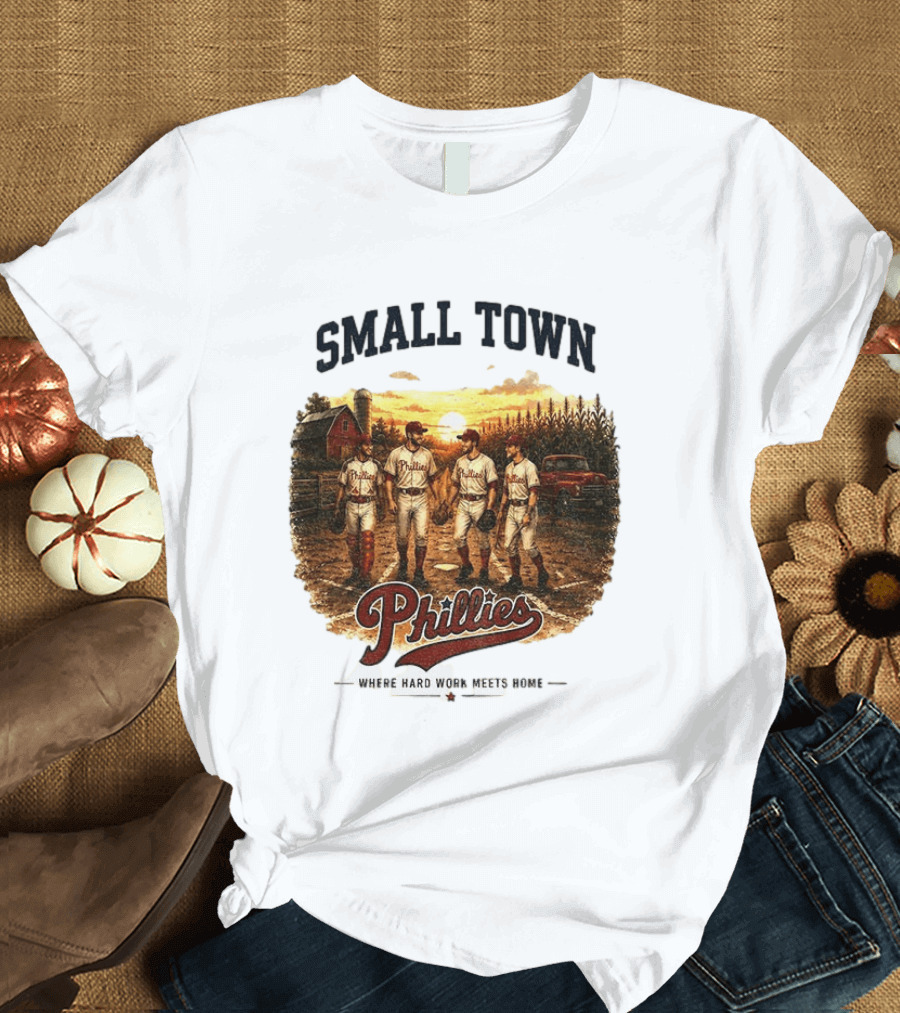 Phillies Small Town Baseball Where Hard Work Meets Home T-Shirt