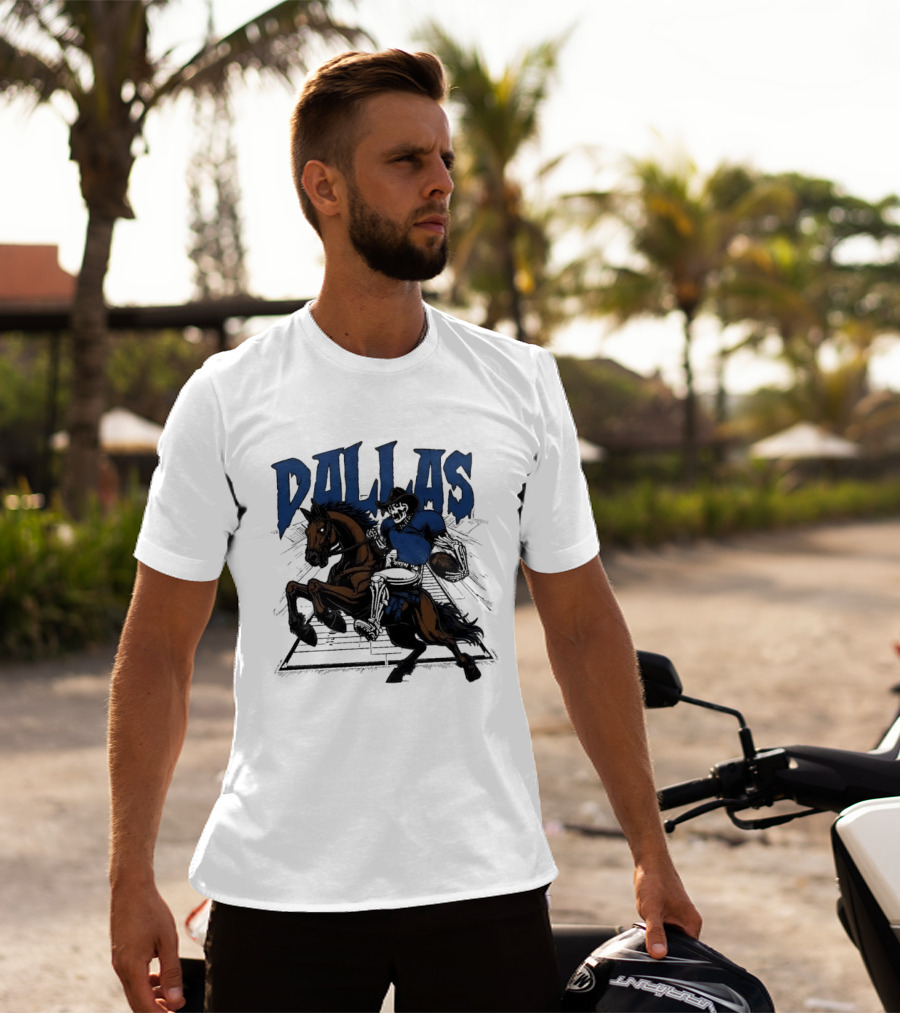 Dallas Cowboy Skeleton Riding Horse Playing Football T-Shirt