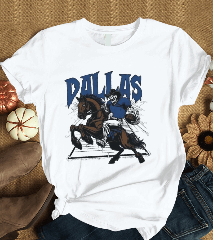 Dallas Cowboy Skeleton Riding Horse Playing Football T-Shirt