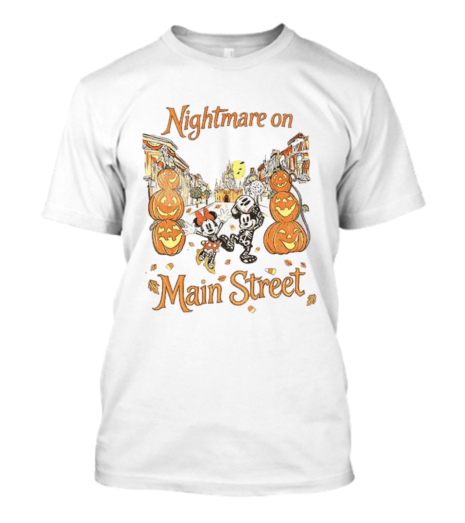 Disney Mickey And Minnie Mouse Halloween Nightmare On Main Street Pumpkins Autumn Fall T-Shirt