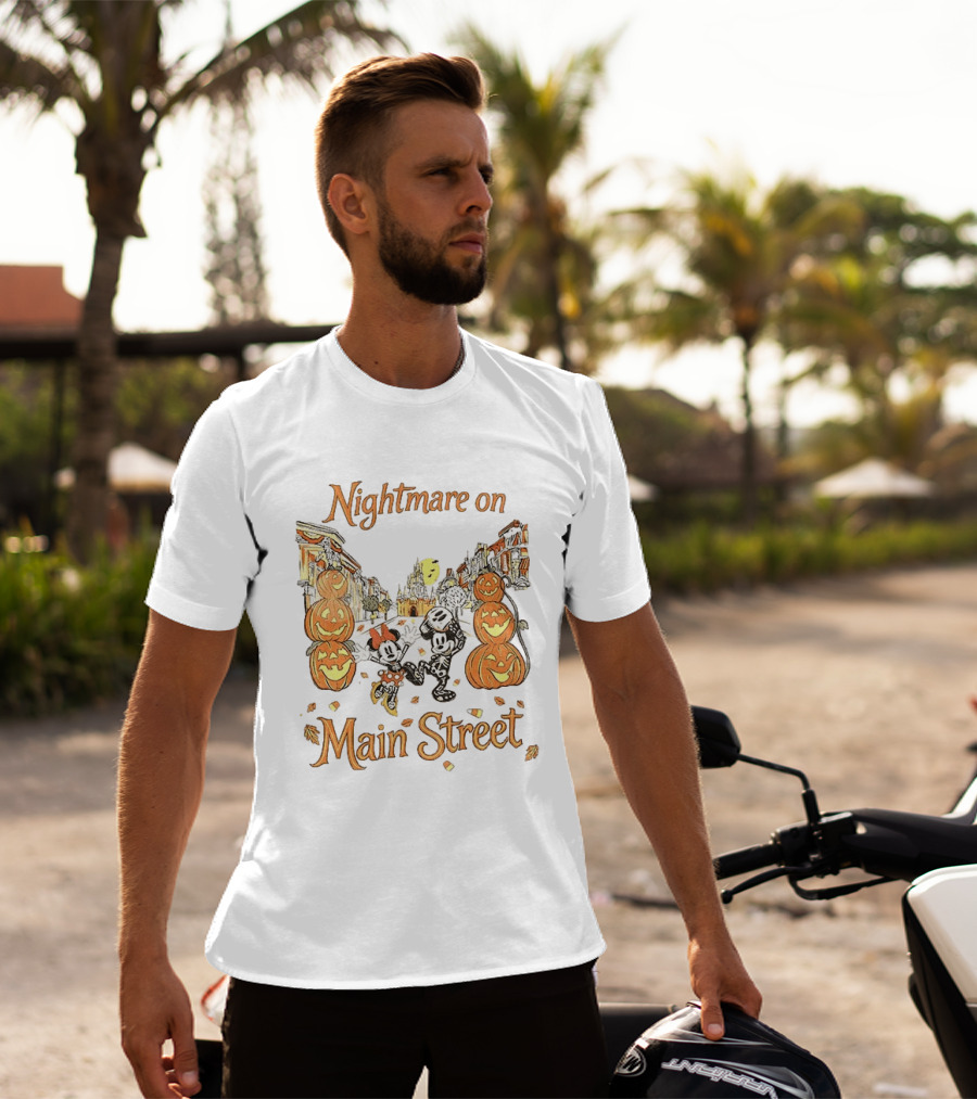 Disney Mickey And Minnie Mouse Halloween Nightmare On Main Street Pumpkins Autumn Fall T-Shirt